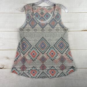 Blu Planet Womens Cami Tank Top Sz L Aztec Southwestern Tribal Boho Stretch Knit